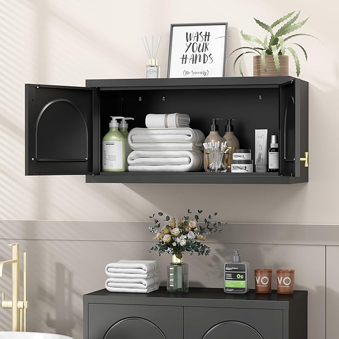 Wall Upper Storage Cabinet,Metal Bathroom Wall Mounted Cabinet,15 Inch Storage Cabinets for Basement,Livingroom Home Office