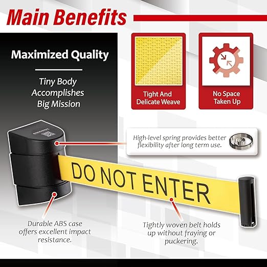 DuraSteel Wall Mount Crowd Control Retractable Belt Barrier - 9.2 Ft Yellow Do NOT Enter Retractables Barrier Belt w/Yellow ABS Casing Crowd Control Barriers Line NOT Stanchions with Retractable Belts