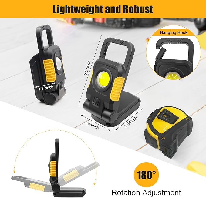18V/20V Cordless Work Light, 25W Portable Flood Light Work for Dewalt 18V Battery, Super Bright COB LED Work Light with 3 Light Modes and Upgraded Low Voltage Protection(no Battery)