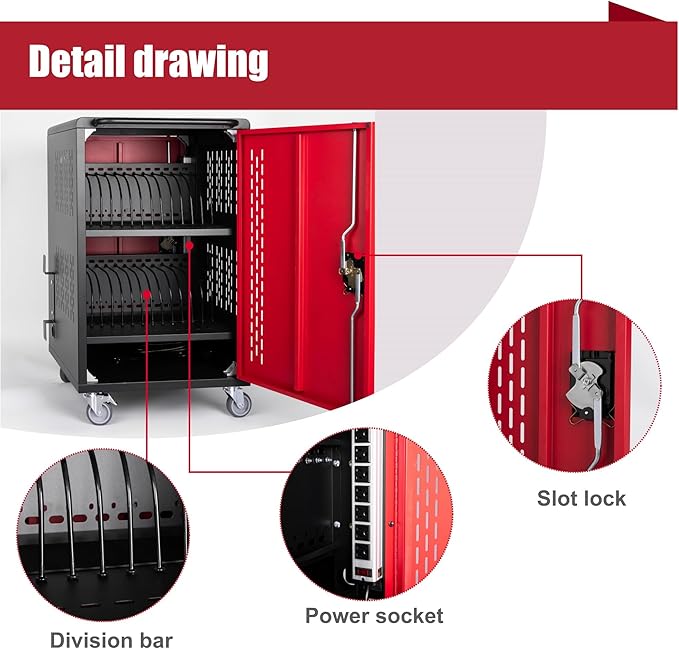 Laptop and Tablet Charging Cart, 32 Unit Device Mobile Charging Station for Chromebook, Tablet, Laptop, with Charging Port Screen Size Up to 15.6", Suitable for Office, Classroom, etc