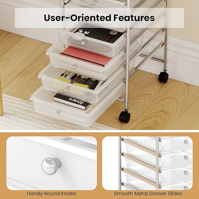 Giantex Rolling Storage Cart with 10 Drawers, Utility Cart with Tabletop, Drawer Organizer with Wheels for Craft Art Paper Tool, Mobile Organization & Sorting for Office Home School School Supplies