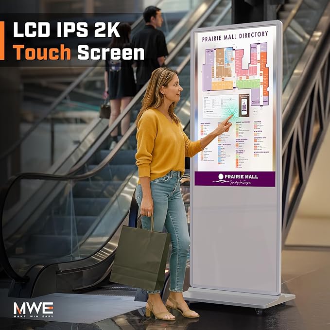 MWE 43 Inch Digital Signage Touchscreen Kiosk LCD Screen Indoor Floor Standing Advertising Display Totem Interactive Display Poster Android System with Auto Media Player-White