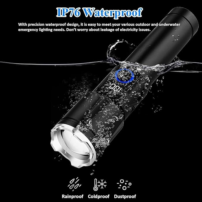 Magnetic Flashlights High Lumens Rechargeable, 990,000L High Lumens Super Bright LED Tactical Handheld Flash Light with 5 Modes, USB C, Zoomable Beam, Digital Power Display, IP76 Waterproof