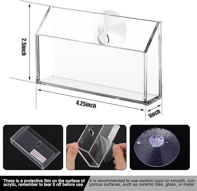 Window Mount Business Card Holder with Suction Cups Acrylic Single Pocket Organizer Clear Card Holder Acrylic Display Storage for Home Office