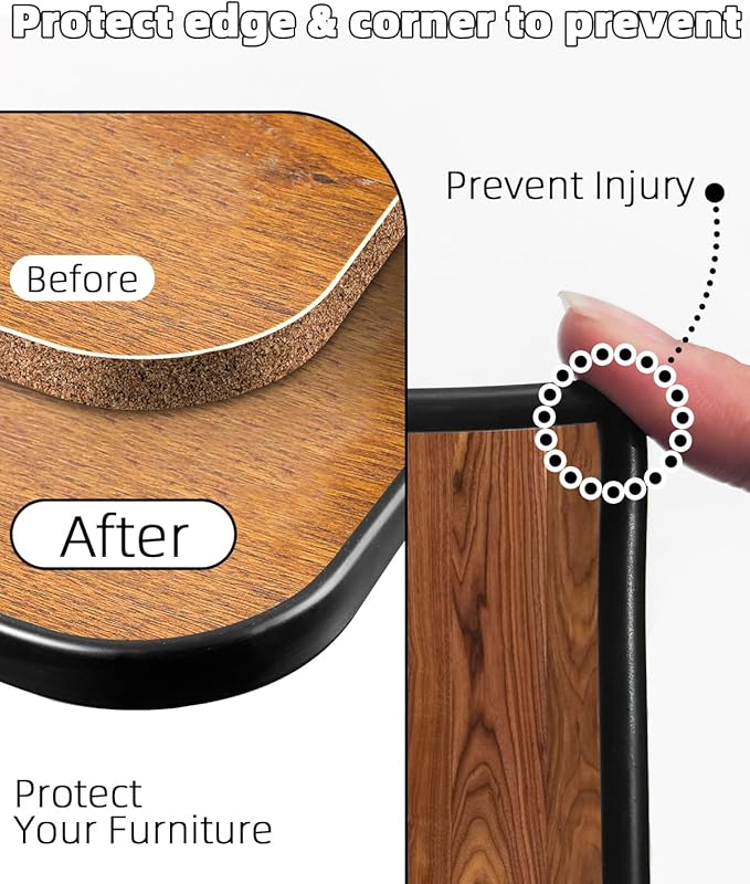 U-Shape Black TPE Edge Banding 16.4Ft Self-Adhesive Flexible Edge Trim, Furniture Edge Protector & Countertop Molding (W:0.8'' H:0.2'')