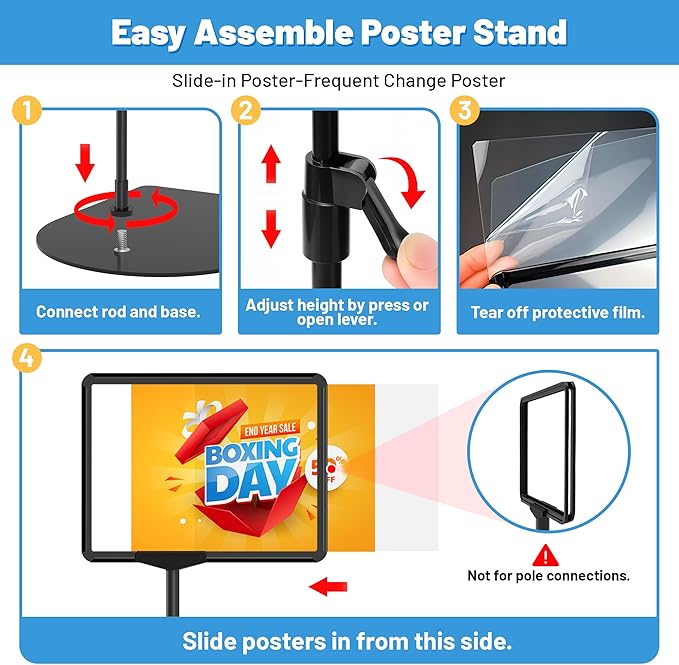 4Pack Sign Stand for Display 8.5 x 11, Adjustable Poster Stand for Table Top & Floor, Floor Standing Sign Holder, Metal Signage Stands for Business, Tradeshow, Store, Farm Display Stands