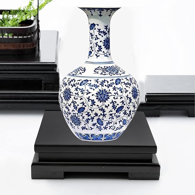 MDEOOSKY Wooden Display Stand Square Wood Display Base Display Risers Square Vase Riser Teapot Aquarium Lamp Base Home Decoration 6.7" W x 6.7" D x 1.7" H (Black)