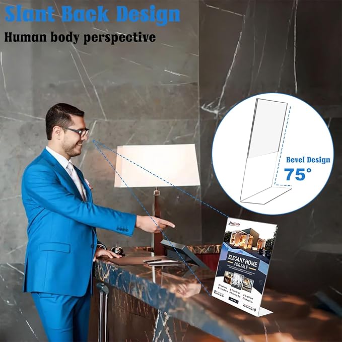 Laerjin Acrylic Sign Holder 8.5 x 11 - 16 Pack Clear Slanted L-Shaped Display Stand, Flyer & Menu Frame, Side Loading Paper Signage Holder - Office, Restaurant, Trade Show Use