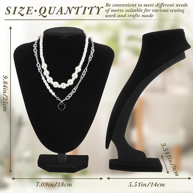 6 Pcs Necklace Display Stand Necklace Holder Jewelry Bust Display Stands for Selling Home Store Trade Shows Photography Props Retail(Black,Velvet)