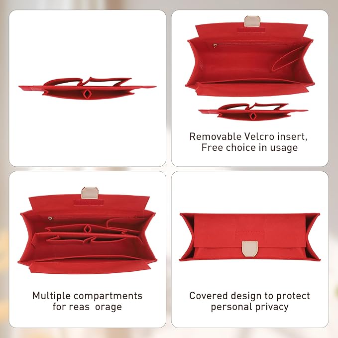 Doxo Purse Organizer Insert,Felt Bag Organizer with Zipper,Tote Organizer Insert Suitable for Lv Onthego GM & D Book Tote Bag Large and More (Red-With Cover)