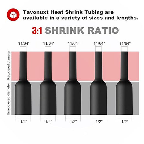 1/2" 100ft 3:1 Heat Shrink Tubing with Adhesive Lining - Marine Grade, Ideal for Home, Automotive, and Industrial Use - Black
