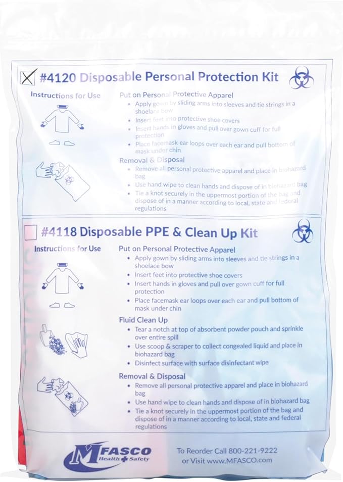 MFASCO First Aid Personal Protection Equipment Kit with BBP Bag, Emergency Bloodborne Pathogen Clean Up Kit, Including Blood Spill Kits, Complete Disposable PPE Set, Ideal for First Responders