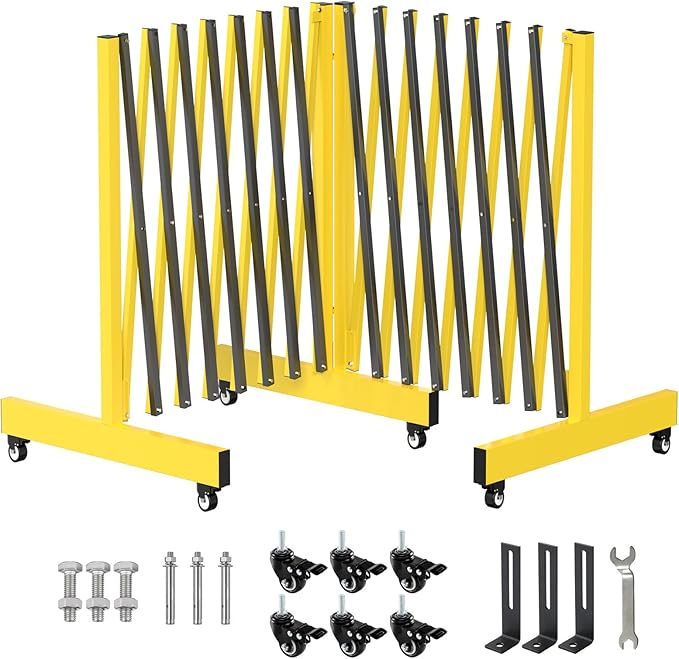 16.8FT Industrial Metal Expandable Barricade，Retractable Traffic Fence with Casters, 270 Degrees Folding Security Gate, Portable Barricade Gate for Construction Area, Traffic Control, Cordon
