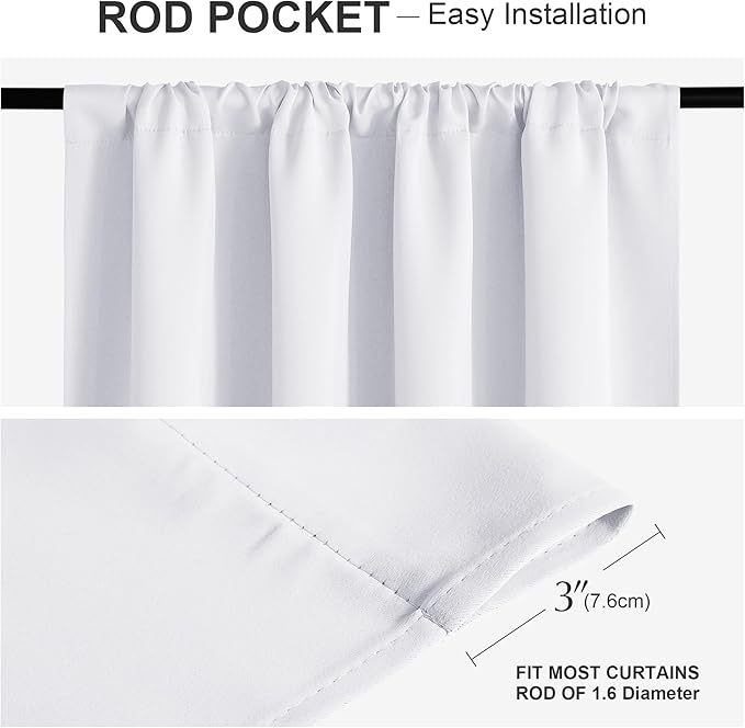 PONY DANCE Short Window Curtains for Kitchen 36 inch Long, 2 Panels Set Half Window Drapes for Bedroom Basement, Blackout Small Curtains for Travel Trailers, Width 29 x Length 36 inches,Pure White