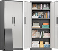 Greenvelly Metal Storage Cabinet, 63" H Locking Metal Storage Cabinet with Doors and 4 Shelves, Lockable Steel Cabinets for Kitchen, Bedroom, Living Room, Office (White Grey)