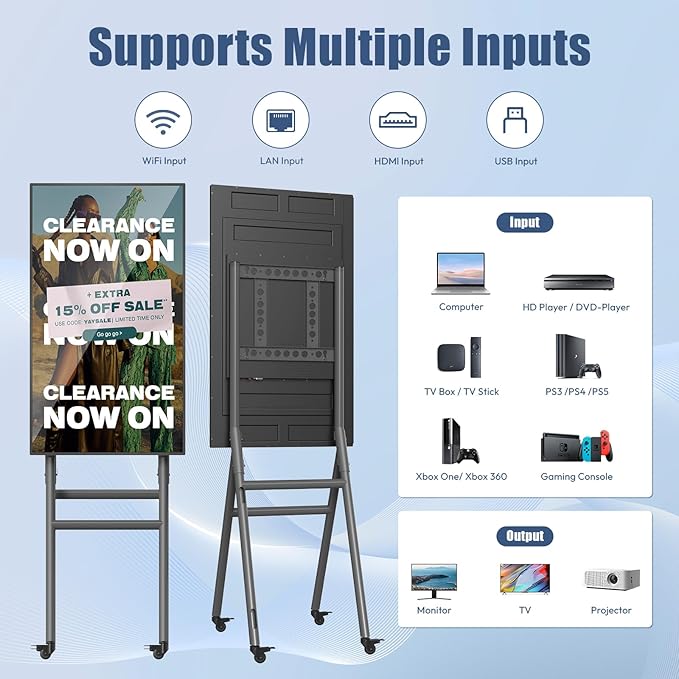 MWE 43 Inch Mobile Digital Signage Display Kiosk with Flight Case, Portable Digital Poster with Screen Mirroring App Publishing, Advertising Display Kiosk, Android OS