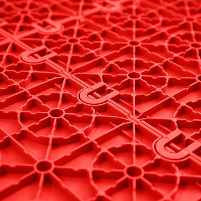 FlooringInc's Nitro 12"x12" Snap-Together Garage Flooring Tiles, Non-Slip Interlocking Plastic Floor Mat, Garage Organization & Storage, Coin Pattern, Victory Red, 12 Tiles, 12 Sq/Ft