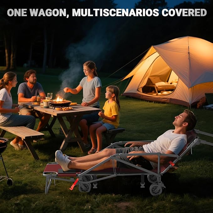 LEVELEVE Heavy Duty Folding Wagon - 2-in-1 Collapsible Cart, 400lb Capacity, All-Terrain Wheels w/Brakes & Side Pockets