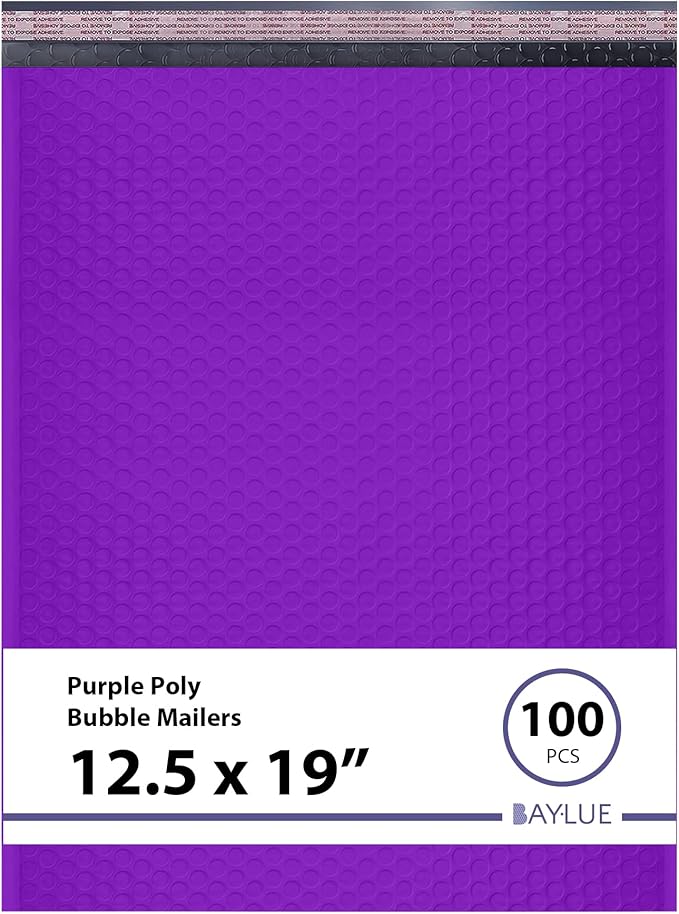 Purple 12.5x19.5 Inch Large Poly Bubble Mailers #6 | Padded Envelopes with Self Seal | Air Lined Cushioned Bubble Mailer | Usable Size 12.5x15 | 100 Pack Bulk | Lightweight shipping Bags