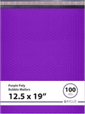Purple 12.5x19.5 Inch Large Poly Bubble Mailers #6 | Padded Envelopes with Self Seal | Air Lined Cushioned Bubble Mailer | Usable Size 12.5x15 | 100 Pack Bulk | Lightweight shipping Bags