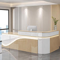 Modern Reception Desk – Front Desk, Reception Counter for Office, Checkout Counter, LED Lighting, Storage, Soft Close Drawers, Custom Logo, Fully Assembled (K,68IN)