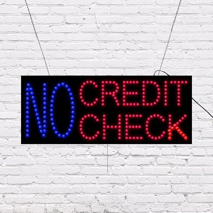 LED No Credit Check Sign for Retail Business Displays |Advertising Electronic Light Up Sign for Windows Walls |11"H x 27"W x 2"D
