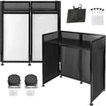 DJ Booth DJ Facade Table Station 82.7x44inch DJ Facade Booth Adjustable Height DJ Stand Foldable Metal Frame DJ Booth Panel DJ Controller Stand with 2LED 7Color Lights 2Scrims and Carrying Bag