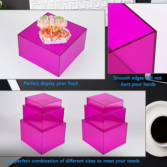 6Pcs Purple Buffet Risers Acrylic Boxes Display Food Risers for Buffet Table Platter Parties Weddings Catering Dessert Collectibles Figures Show ( 6''x7''x8'')
