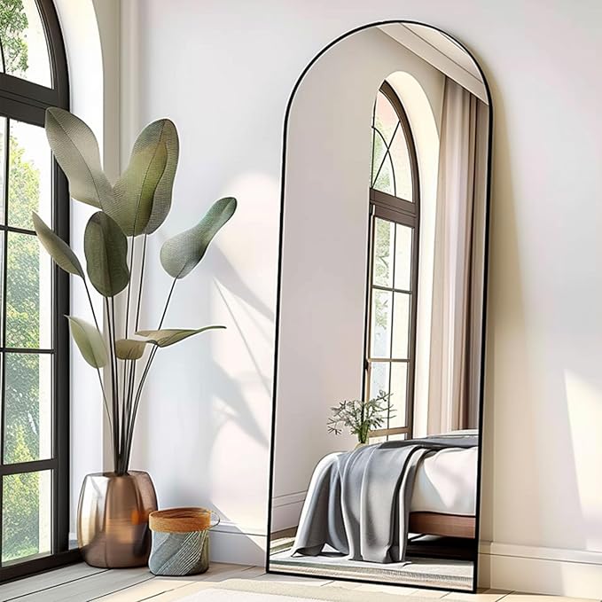 TinyTimes 70''x26'' Full Length Mirror, Large Arched Floor Mirror with Stand, Oversized Wall Mirror, Full Body Mirrors Standing Leaning for Living Room, Bedroom (Black)