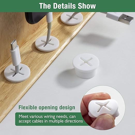 10Pcs Desk Grommet, 3/4" (20mm) White Silicone Cord Hole Cover, Flexible Rubber Wire Grommets, Wall Grommets for Cables Management, Table, Countertop, Cabinets and Furnitures Wire Organizer