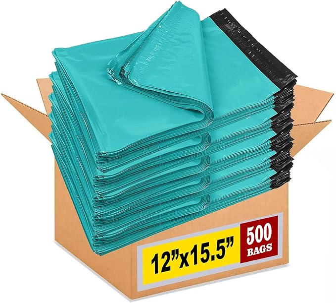 iMBAPrice 500-Pack Teal Poly Mailers 12x15.5 Inch #5 Teal Color Poly Mailing Envelopes Bags, Self Seal Adhesive Waterproof and Tear Proof (Total 500 Bags)