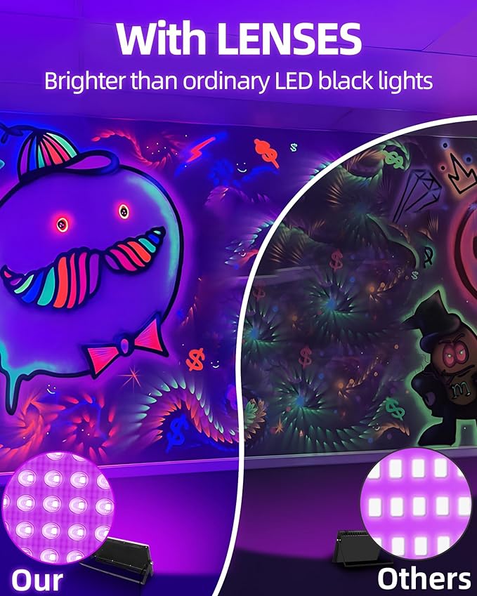 50W LED Black Lights IP66 Waterproof Black Light Outdoor with 5.9ft Plug+Switch, Flood Blacklight for Halloween Glow in The Dark Party Stage Light Neon Glow Birthday 4 Pack