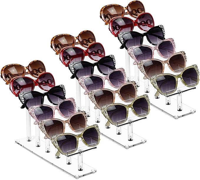 MOOCA 3 Pcs Set, Premium Acrylic Eyeglass Holder Stand, Sunglasses Orgaznizer, Sunglass Holder, Eyeglass Display, Eyewear Rack, Glass Display, 8 in H