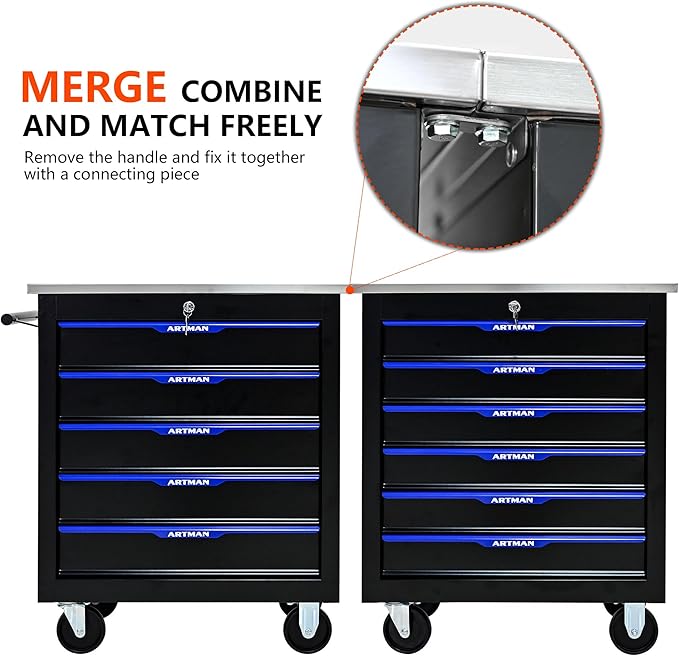 5 Drawers Rolling Tool Box on Wheels, Multifunctional Tool Chest Cabinet with Lock, Drawers Rolling Tool Cart Trolley Organizer Tool Storage Case for Garage,Warehouse - DIY Interconnectable