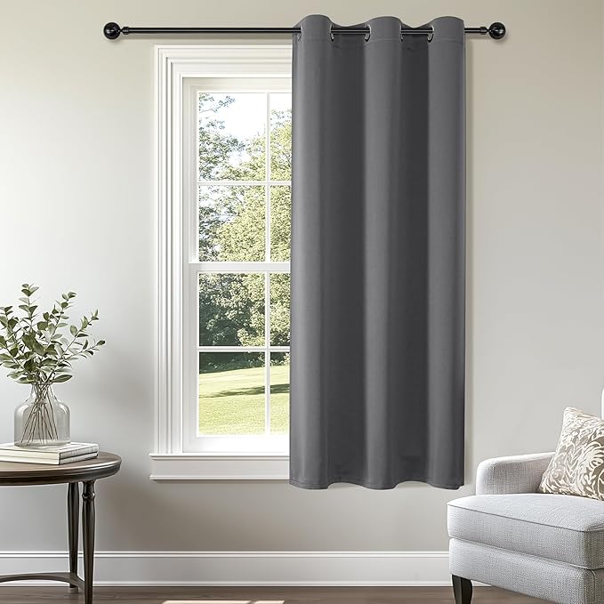 ChrisDowa Blackout Curtains 48 inches Long for Bedroom - Grommet Thermal Insulated Room Darkening Curtains for Living Room (1 Panel, Grey, 42 x 48 Inch)