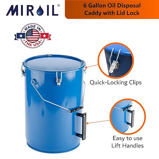 MirOil Blue Filter Pot Combo (6 Gallon) - Oil Pot & Filter Bag – Heavy Duty Steel Oil Disposable Caddy with Lid for Commercial Kitchen Storage - Grease Container for Kitchen with Bag