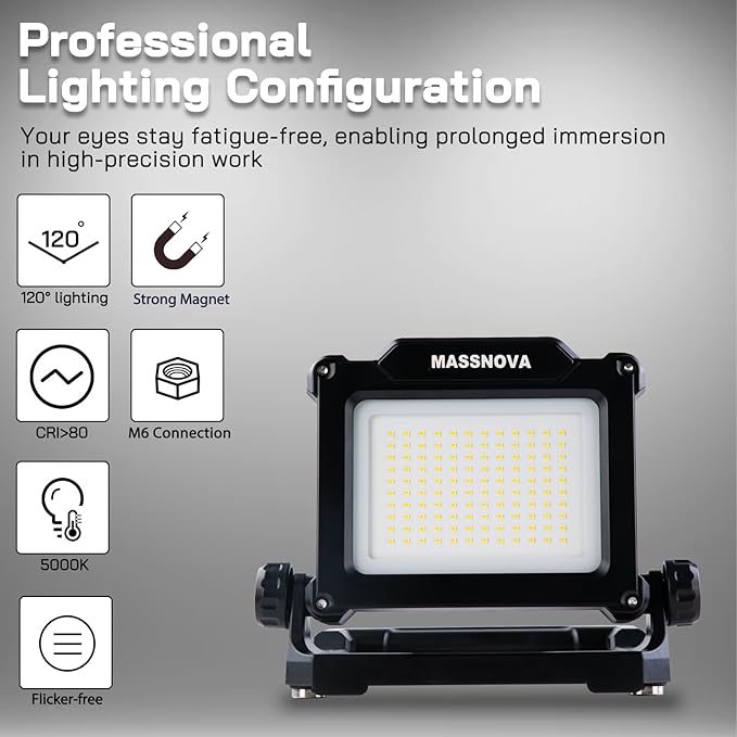 4000LM 25W Cordless Work Light with Tripod Stand, Super Bright, Compatible with Dewalt, Makita and Milwaukee 18-21V Power Battery, Brightness Adjustable, Flicker Free