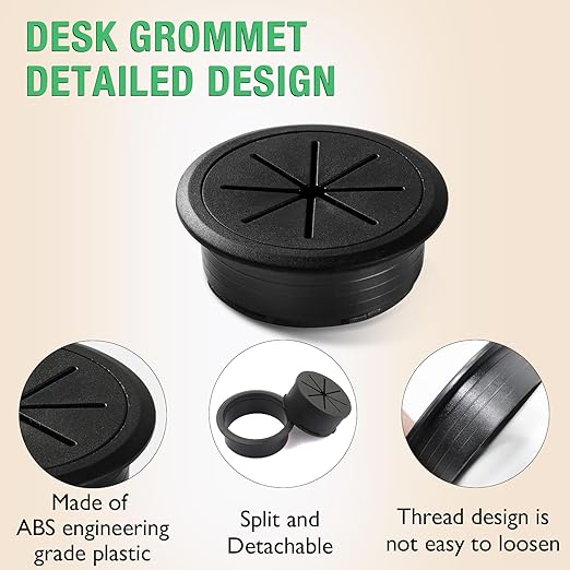 5 Pcs Desk Grommet 2" / 50 mm, Desk Hole Cover for Cables Brown, Cable Grommet ABS Plastic, Desk Hole Grommet for Home & Office Pc, Detachable Cable Cord Organizer