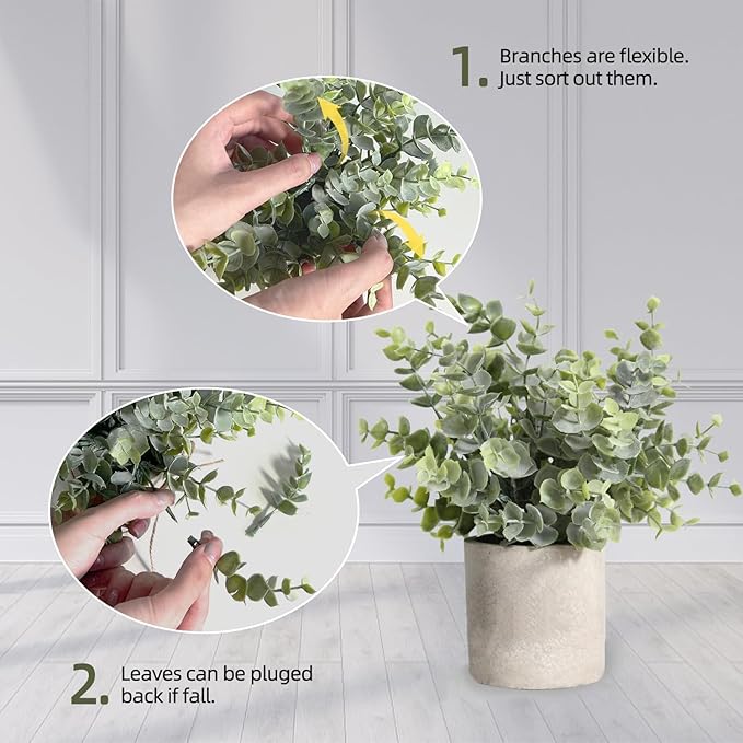 3 Pack Small Fake Plants, 11.42 Inch Artificial Agave Plants in Pots, Faux Eucalyptus Plants Indoor for Home Room Office Bathroom Bedroom Kitchen Farmhouse Shelf Greenery Decor