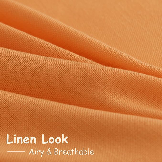 Orange Semi Sheer Curtains 108 Inches Long 2 Panels Set Back Tab Loop Pocket Linen Blend Boho Large Window Curtain Extra Long Light Filtering Drapes High Ceiling Curtains for Living Room 52x108