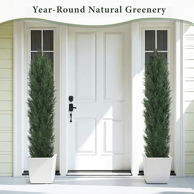 THE BLOOM TIMES 6ft Large Topiary Trees Artificial Outdoor Set of 2, UV Resistant Faux Cedar Pine Cypress Bushes & Shrubs, Fake Plants for Front Porch Outside Planter Patio Decor 6 Foot Tall