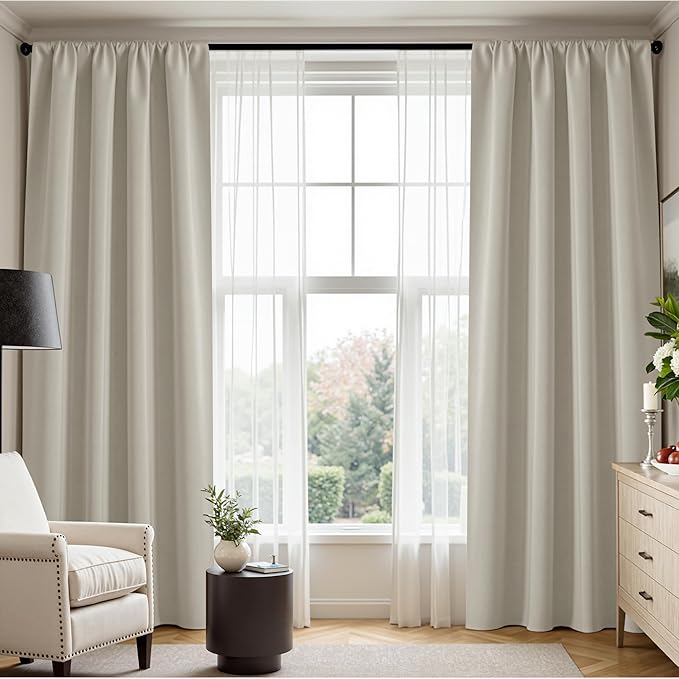 PONY DANCE Cream Blackout Curtains 80 inches Long 2 Panels Set for Bedroom, Thermal Insulating Privacy Curtains & Drapes for Doorway Temporary Door Alternative Accordion Door, W 42 x L 80