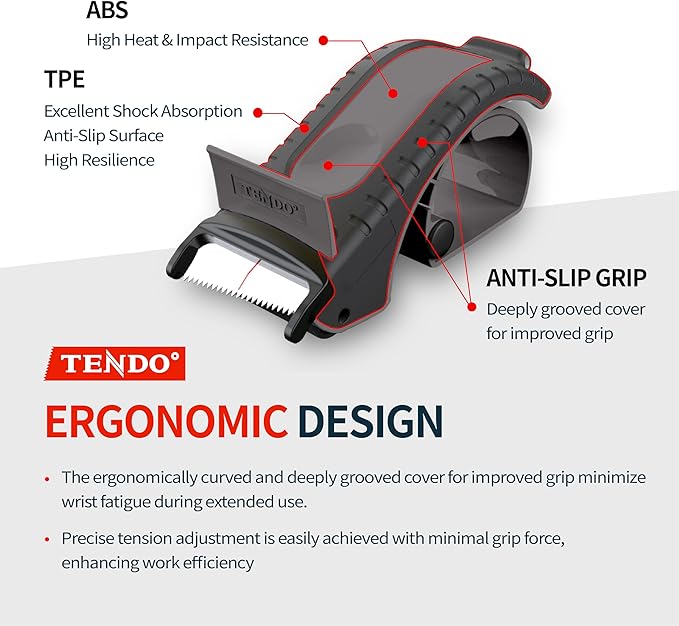 Heavy Duty Shipping Tape Dispenser: TENDO° Premium Line – Reusable, Replaceable, Eco-Friendly 2’’ Master Piece Dispenser for Pros with Patented 10° Sloped Chromium Blades - P-2200 (4th Gen.)_Gray