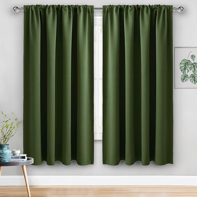 JIUZHEN Blackout Curtains for Bedroom - 70 x 63 Inch Extra Wide Privacy Assured Thermal Insulated Room Darkening Sliding Door Curtains for Living Room, Set of 2 Panels with Tiebacks, Olive Green