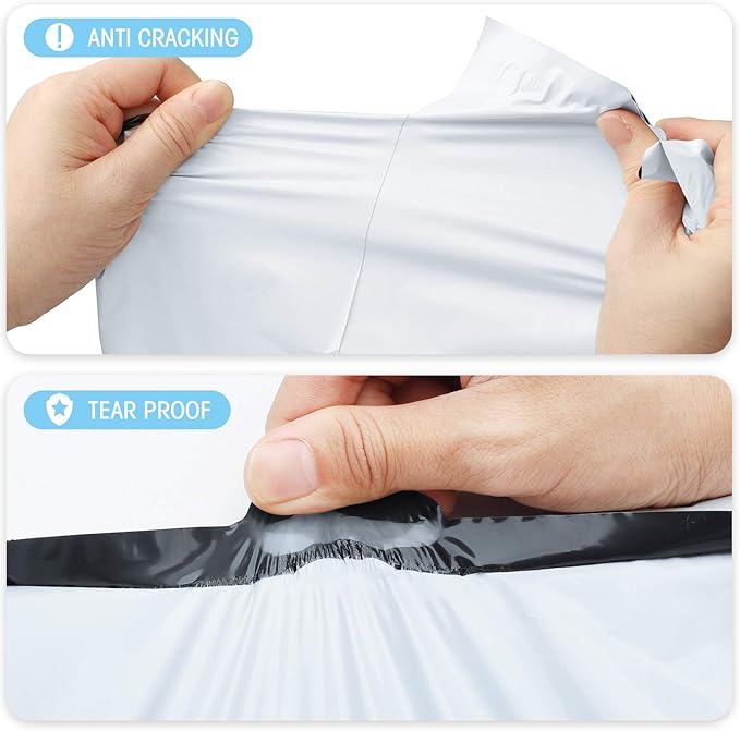 Fuxury 100 Pcs 12x15.5" Poly Mailers,Heavy Duty Shipping Bags for Clothing,Self Seal Plastic Mailing Envelopes for Books Packaging Postal Return Business,White