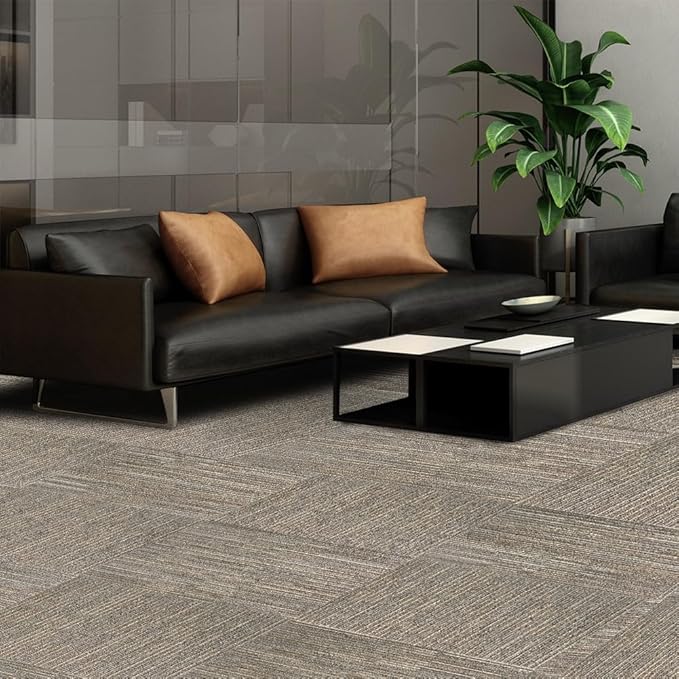 ALTRUISTIC Heavy Duty Commercial Carpet Tiles 24" x 24", 18 Pcs/72 sq ft (FlexLok tabs Included),Non-Slip Soft Square Carpet Floor Tile for Office Bedroom Living Room Kitchen Garage Gym (Khaki)