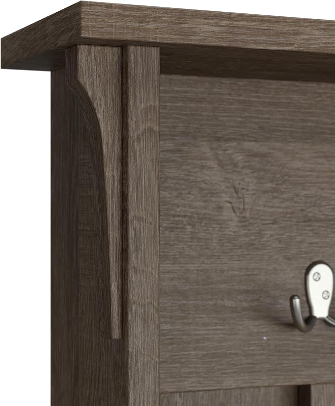 Bush Furniture Salinas Hall Tree with Shoe Storage Bench in Ash Brown, Multi-Purpose Home Organizer, Entryway Solution with Seating and Hooks