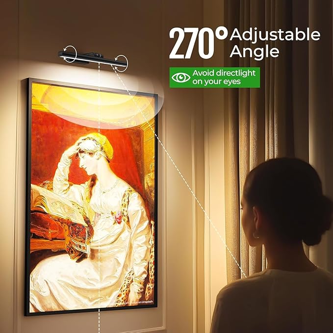 Wireless Picture Lights for Wall, Battery Operated Wall Light for Painting Rechargeable CCT Rotatable 16in Art Gallery Light with Remote Dimmable Timer for Artwork Frame Display Dartboard