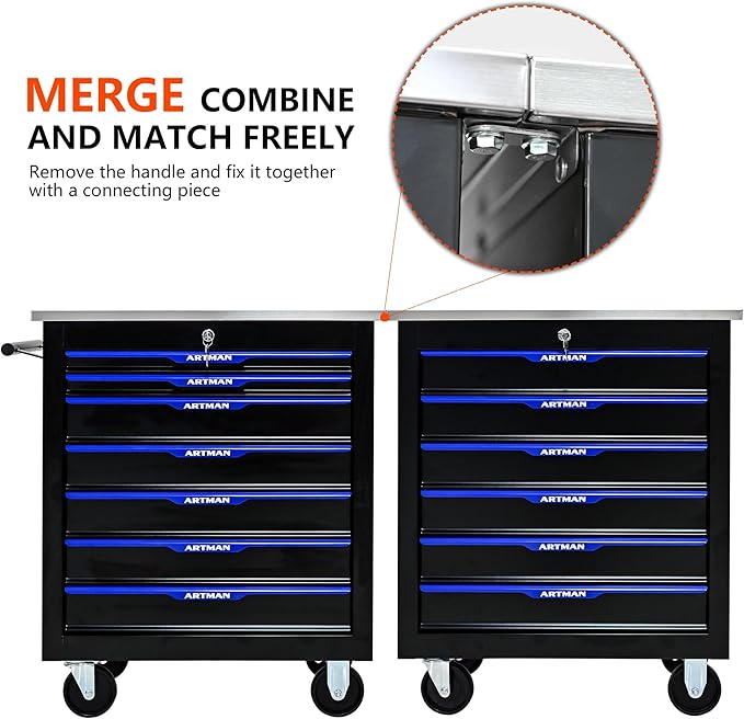 7 Drawers Rolling Tool Box on Wheels, Multifunctional Tool Chest Cabinet with Lock, Drawers Rolling Tool Cart Trolley Organizer Tool Storage Case for Garage,Warehouse - DIY Interconnectable