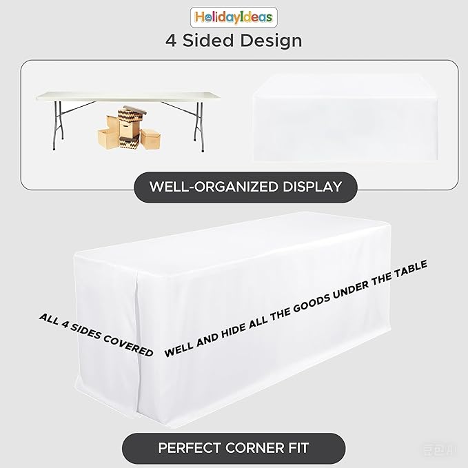HolidayIdeas Fitted Tablecloths for 4 Ft Rectangle Folding Table, Wrinkle Resistant Washable White Table Cover 24x48 Inch for Vendor Booth Display, Banquet, Trade Show, 4 Pcs
